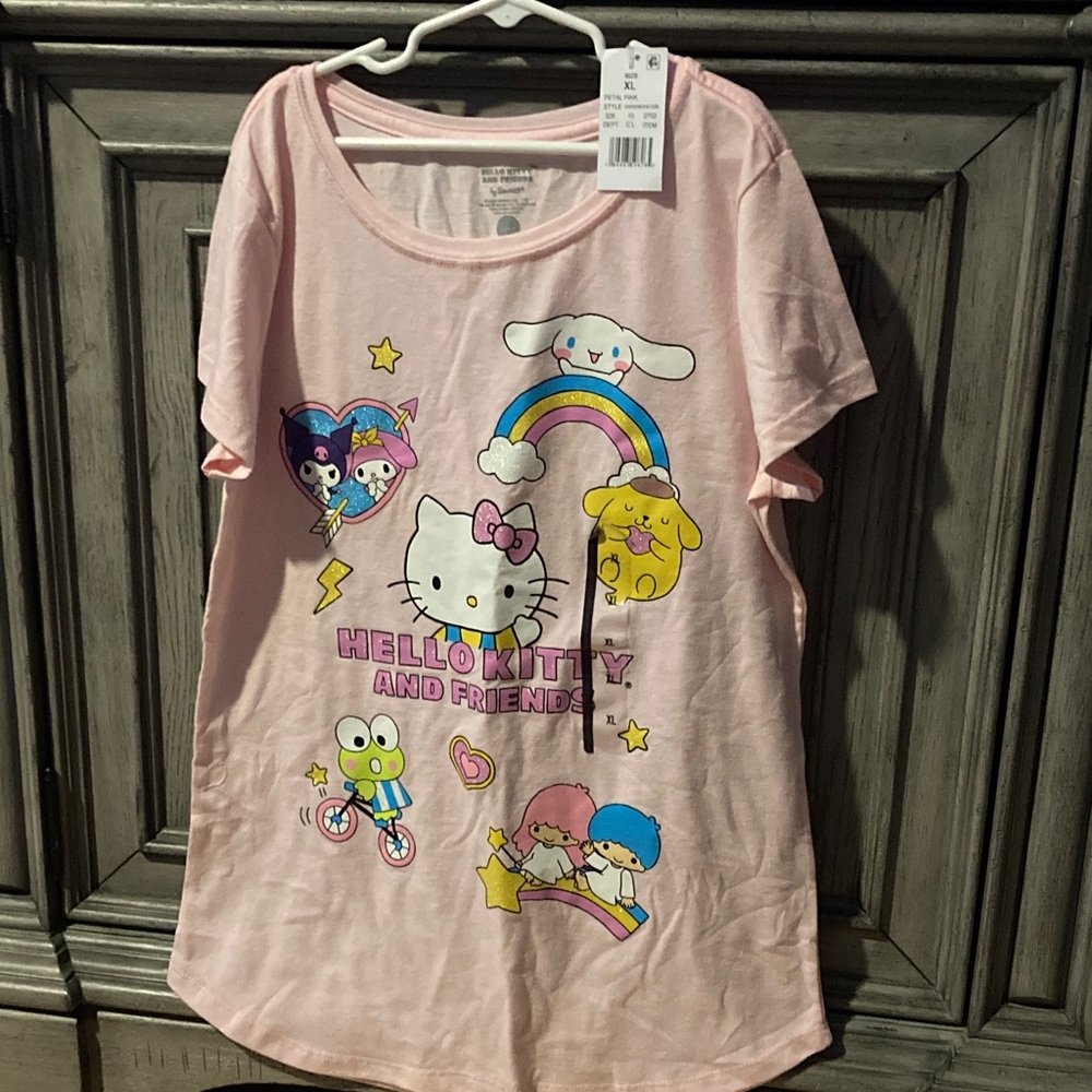 Girls Sanrio Hello Kitty Kids Tee with Colorful Characters Size 10!